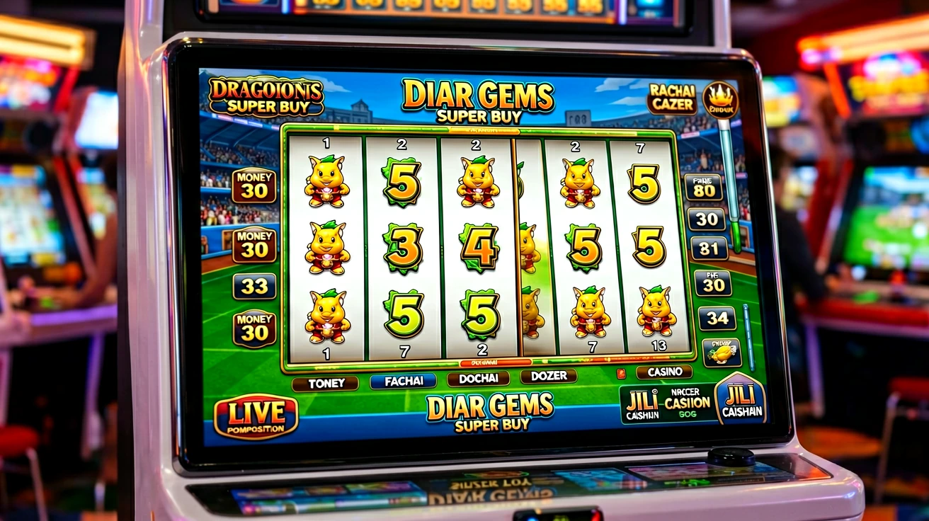 Money Tree Dozer ပုံစံ arcade ဂိမ်း၏ မီတာနှင့် ကွက်လင်းမျက်နှာပြင် အနီးကပ်မြင်ကွင်း