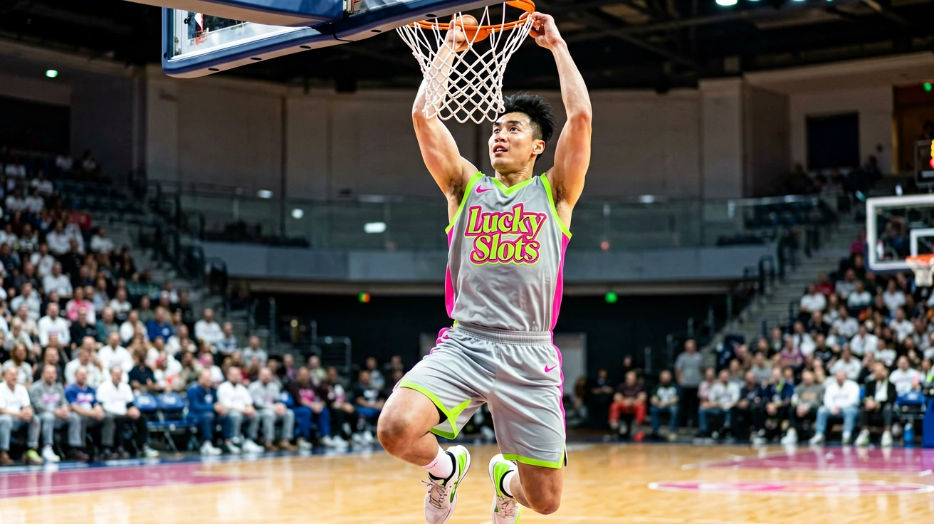 ဘတ်စကက်ဘော ကစားသမား dunk ရိုက်နေသည့် ပုံ
