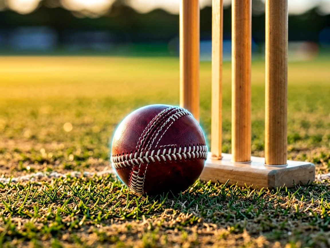 ခရစ်ကက် stumps နှင့် ဘောလုံးကို ဖော်ပြသည့် ပုံ